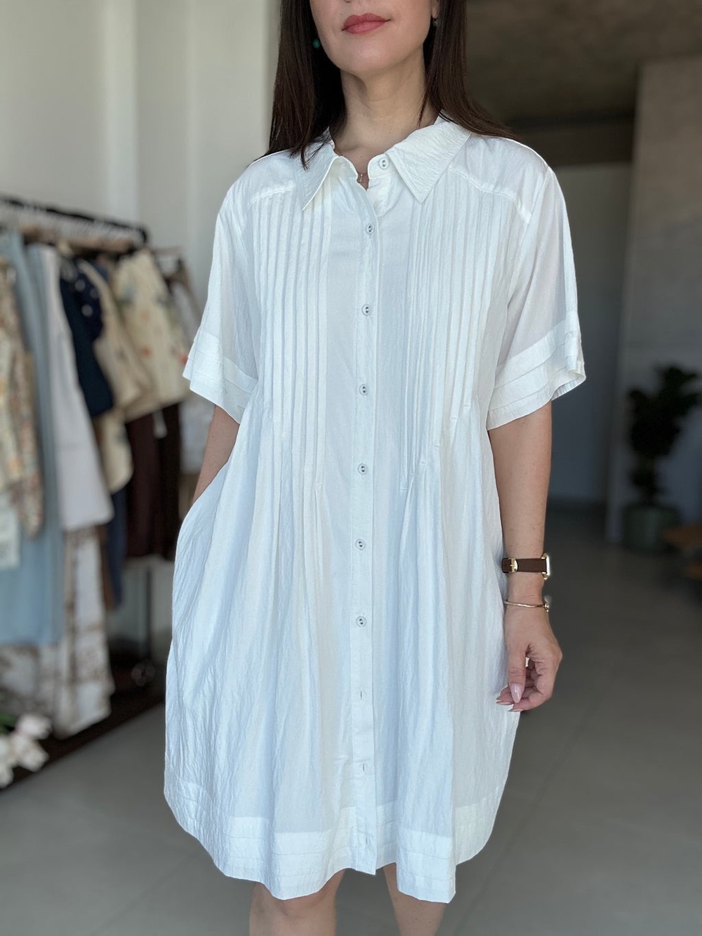 Crisp White Button-Front Shirtdress